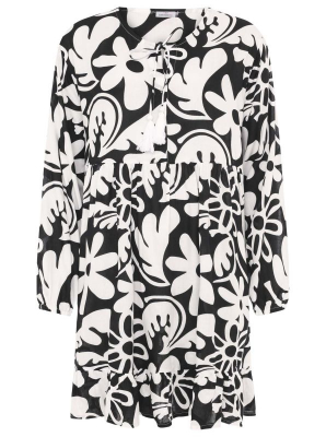 Zwillingsherz Kleid / FLOWERS / Schwarz-Weiß
