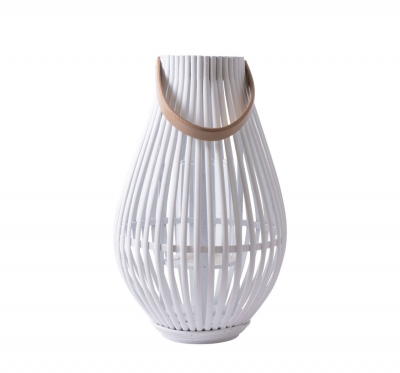 Rattan-Laterne / Weiss- 26cm x 41cm