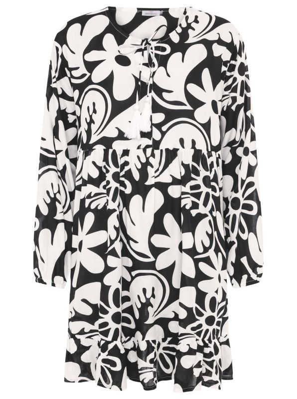 Zwillingsherz Kleid / FLOWERS / Schwarz-Weiß
