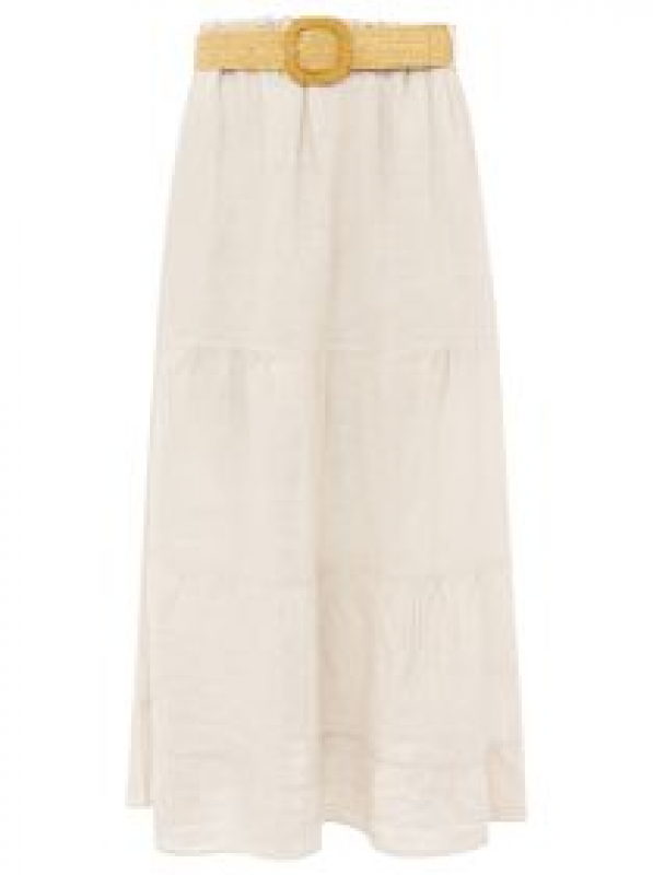 Zwillingsherz Leinenrock mit Gürtel / Beige / Gr. S/M